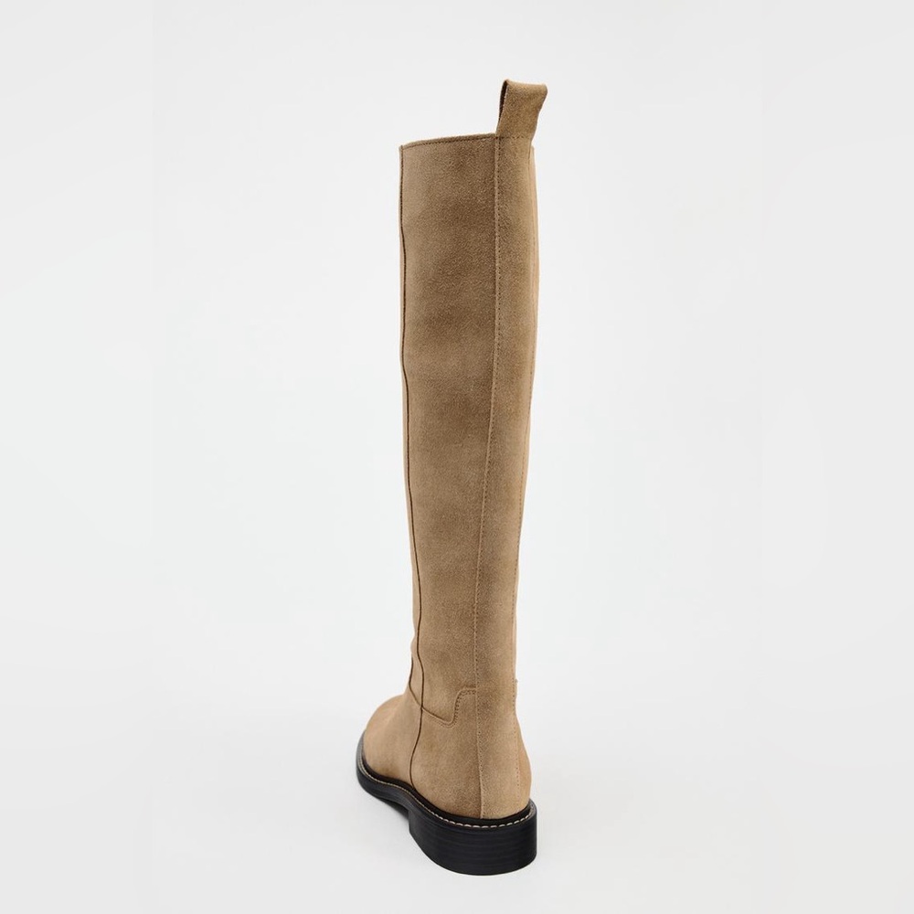 NWT Zara Flat Suede Boots with Interior Lining in Dark Tan - US Women’s 10 - Picture 5 of 6